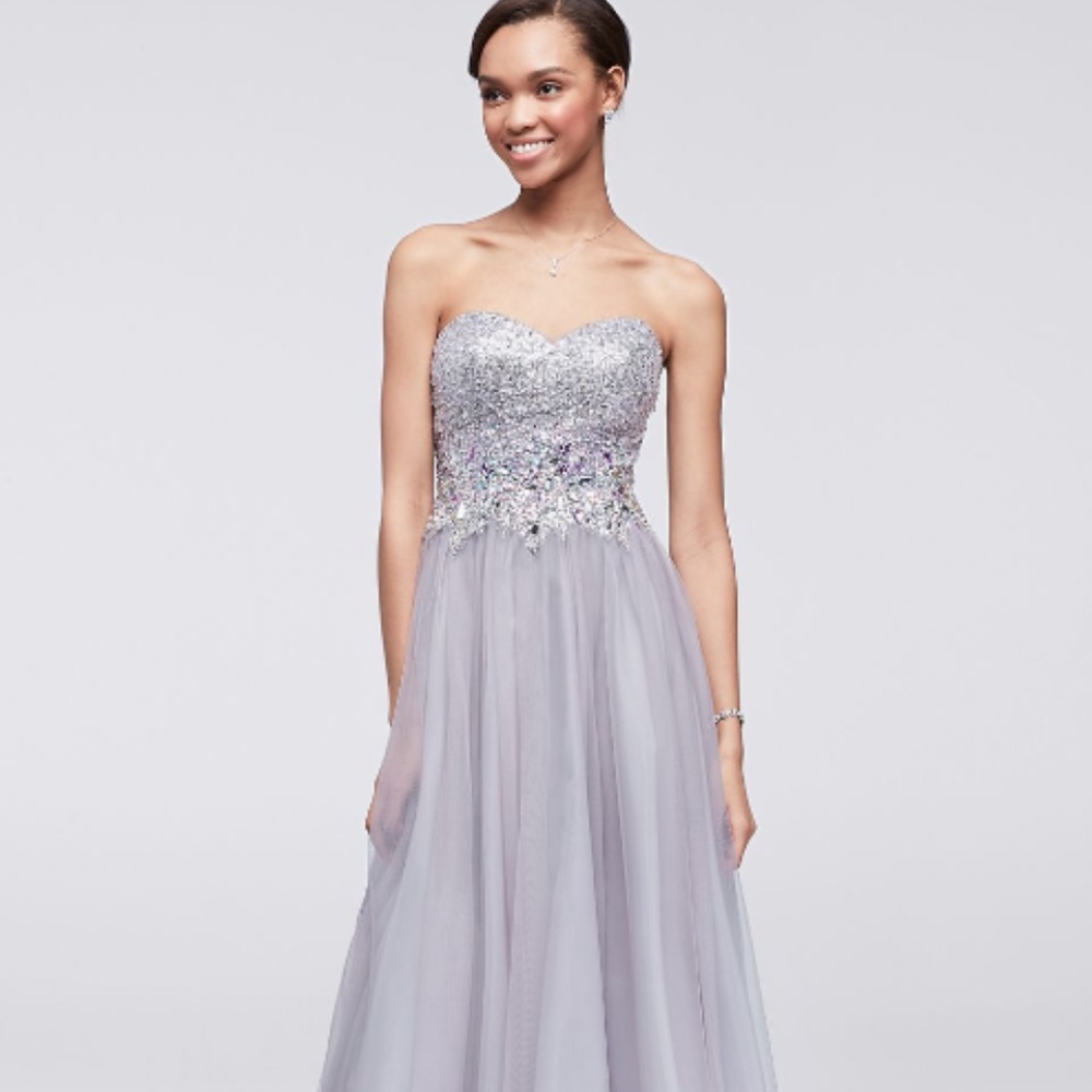 Davids Bridal Crystal Beaded Strapless Ball Gown
